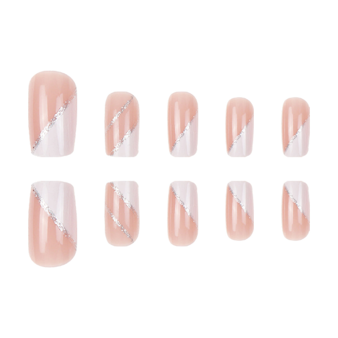 Elegante French Tip Stiletto Press-On Nägel mit Glitzerakzenten Karnz