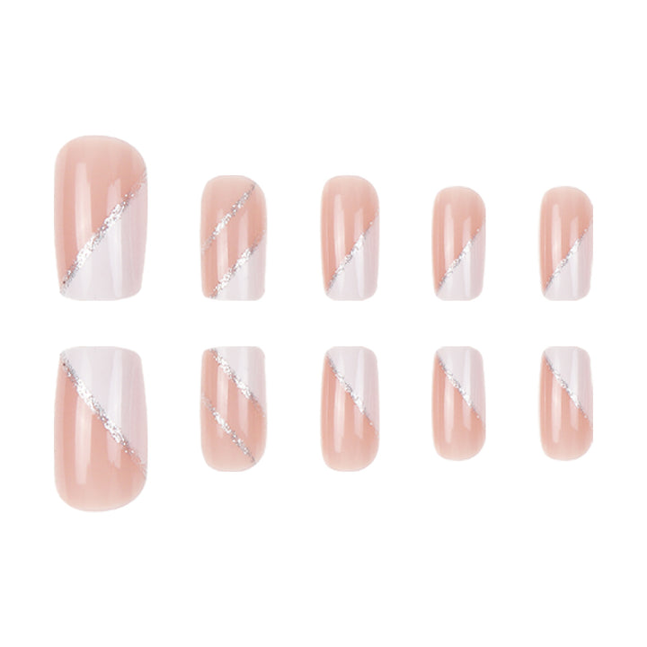 Elegante French Tip Stiletto Press-On Nägel mit Glitzerakzenten Karnz