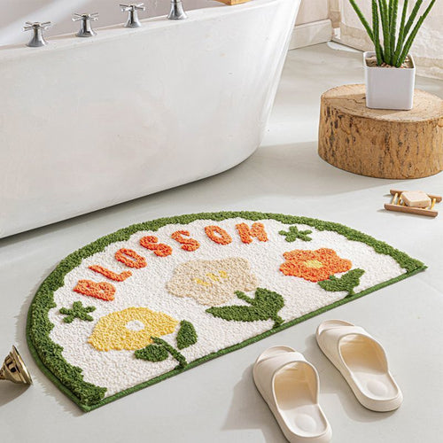 Half-Moon Tufted Floral Bath Rug Mat with Non-Slip Back