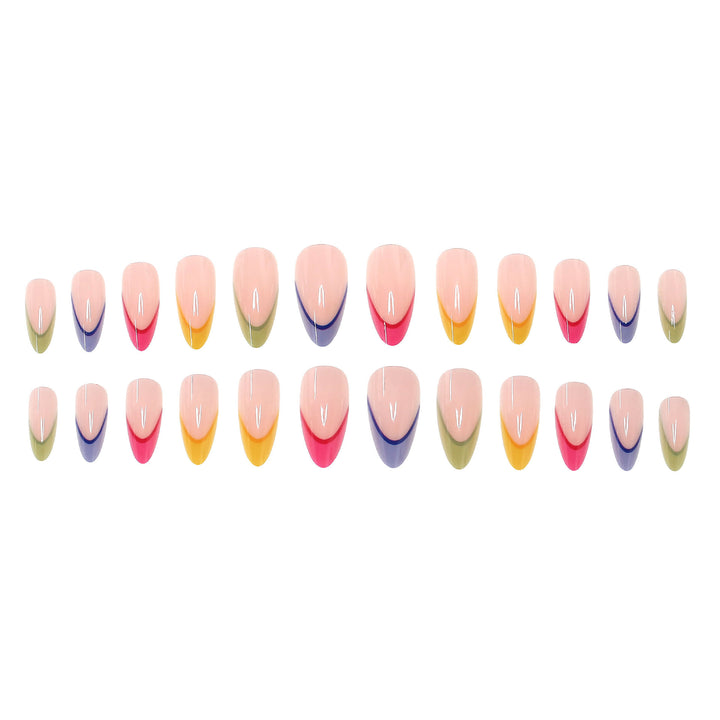 Trendige mehrfarbige French Tip Press-On Nägel