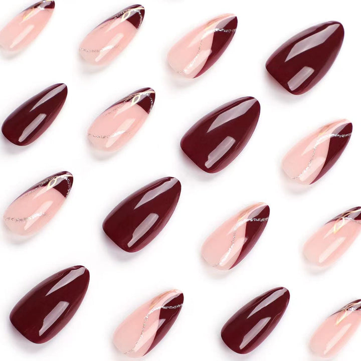 Elegante Matte und Glänzende Mandelförmige Press-On Nagelverlängerungen Karnz