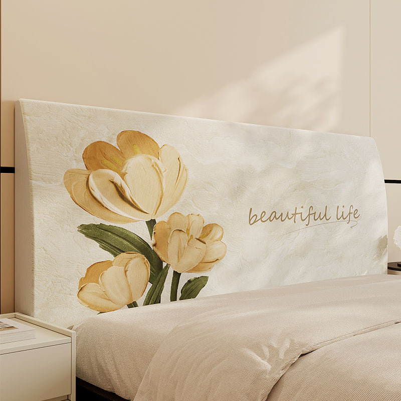 Decorative Padded Headboard Slipcover with Floral Print and Inspirational Script