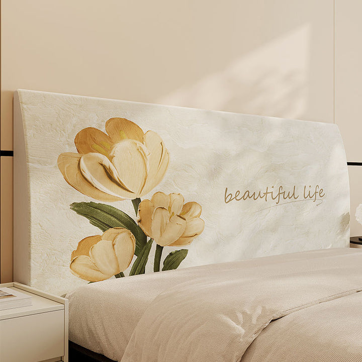 Decorative Padded Headboard Slipcover with Floral Print and Inspirational Script