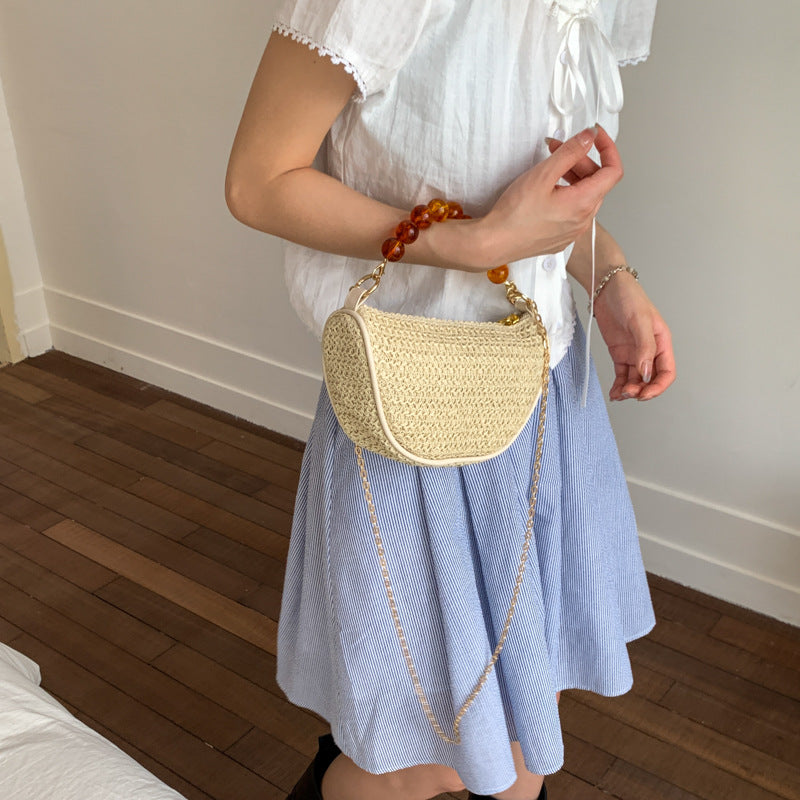 Stylische gewebte Handtasche mit Perlen-Griff Karnz