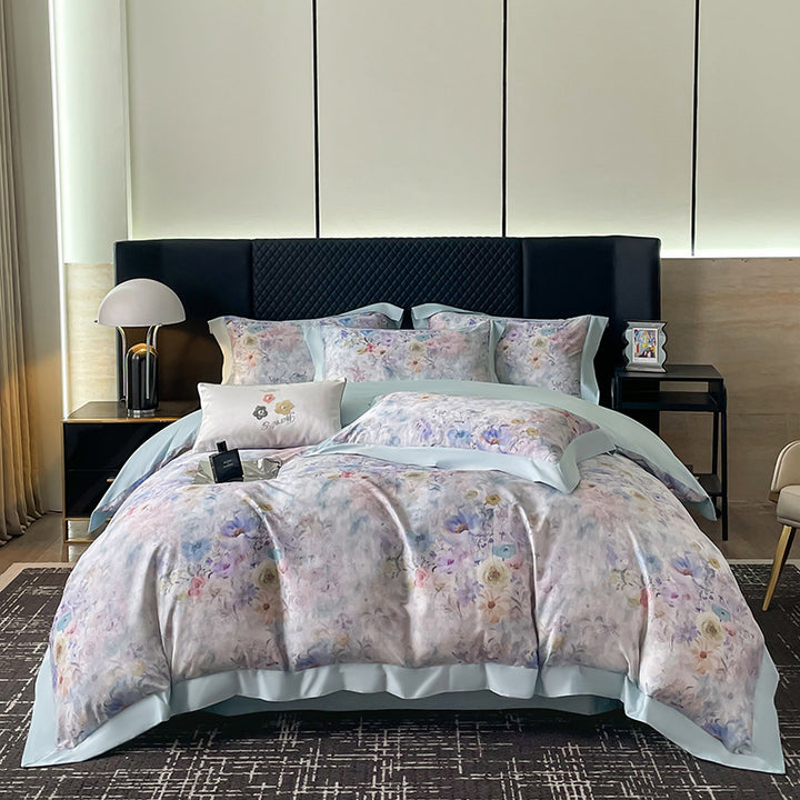 Luxuriöses Floral Baumwollsatin Bettbezugset