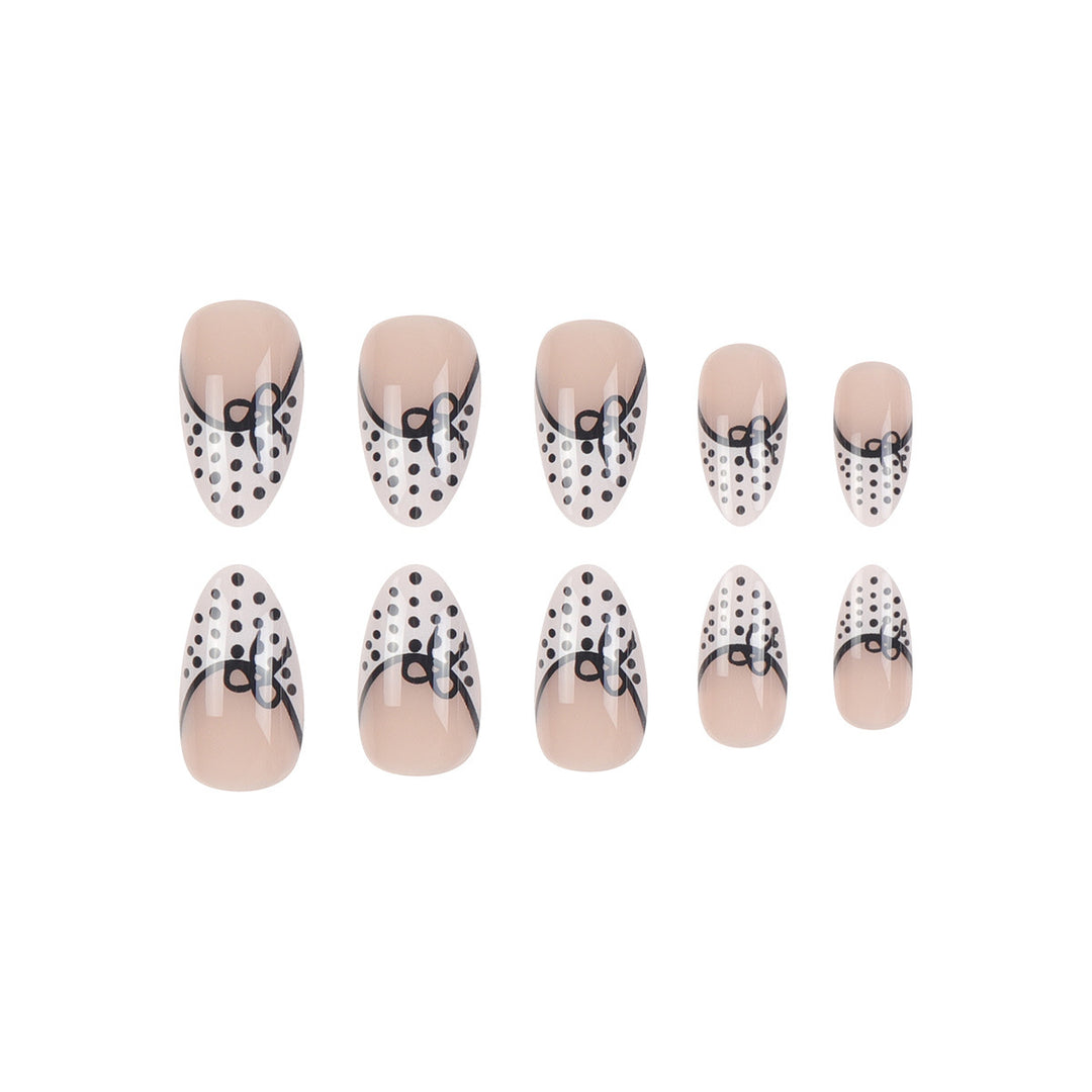 Elegante Stiletto Press-On Nägel mit Polka-Dot-Design und Schleifenakzenten Karnz