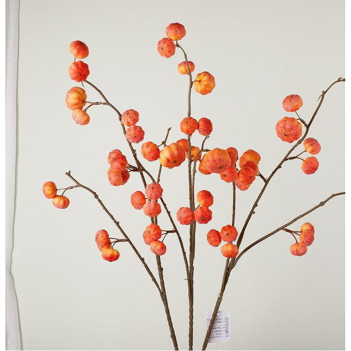 Künstlicher Deko-Zweig mit getrocknet wirkenden Kürbis-Kugeln und biegsamem Drahtstiel
