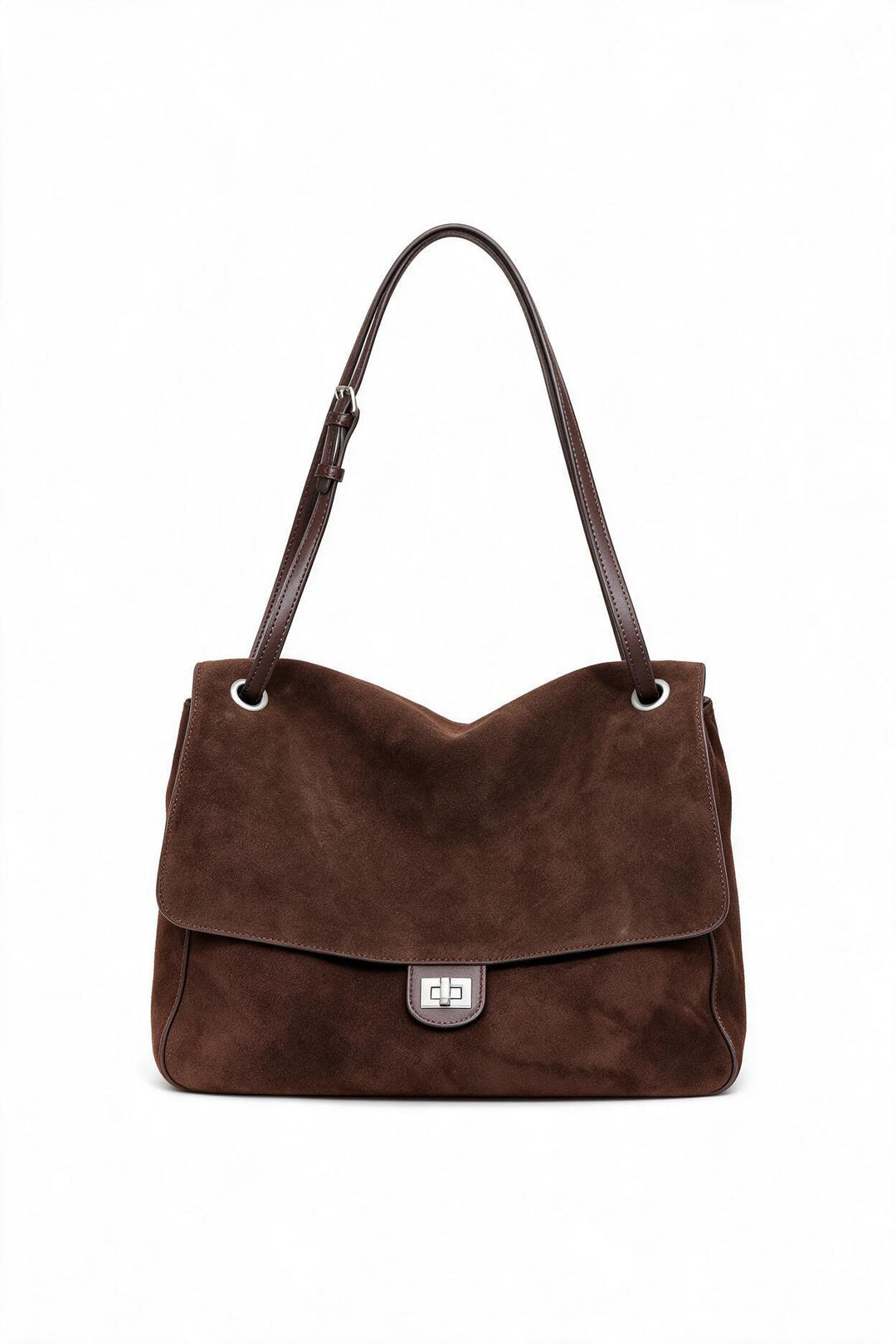 Suede Schulter Tote Bag mit Klappe und Drehverschluss