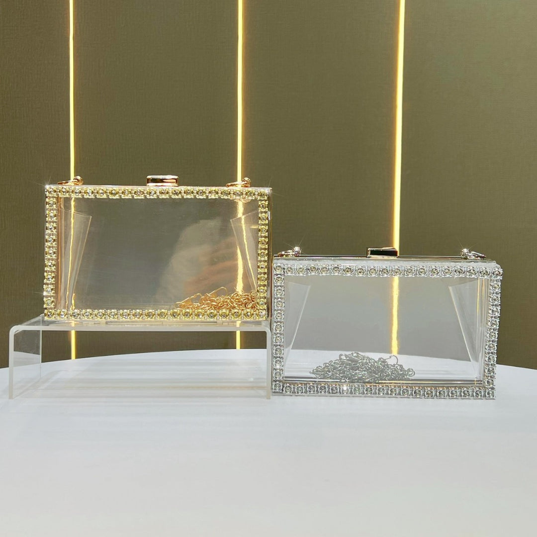 Kristallakzentierte klare Abend-Clutch