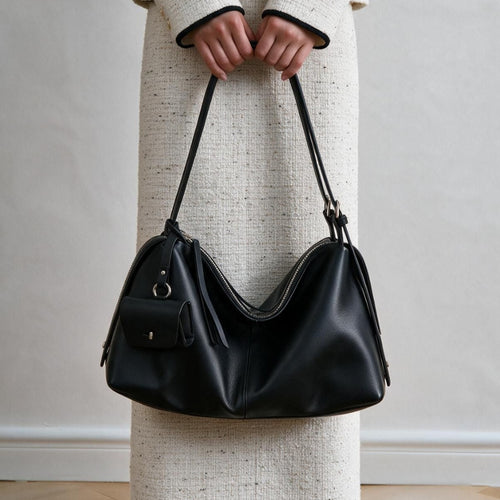 Lässige genarbte Hobo Schultertasche mit Reißverschluss oben und abnehmbarem Mini-Pouch
