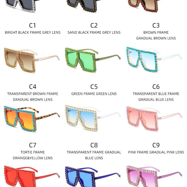 Damen auffällige quadratische Sonnenbrille mit funkelnden Applikationen Karnz