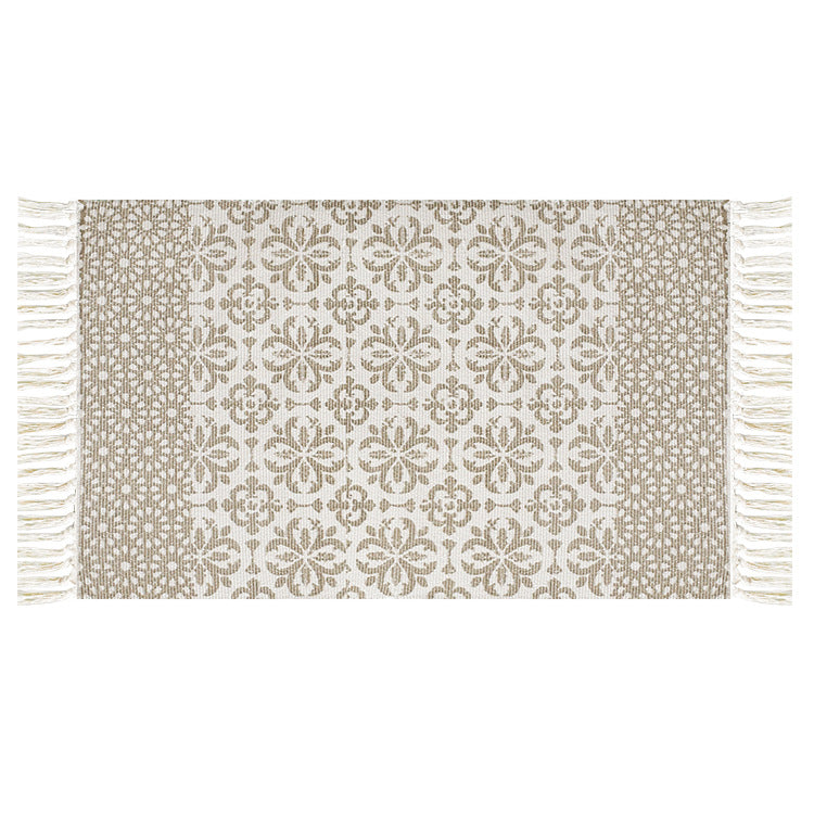 Flachgewebter Baumwollläufer mit mediterranem Kachel‑Jacquard und dekorativen Fransen Karnz