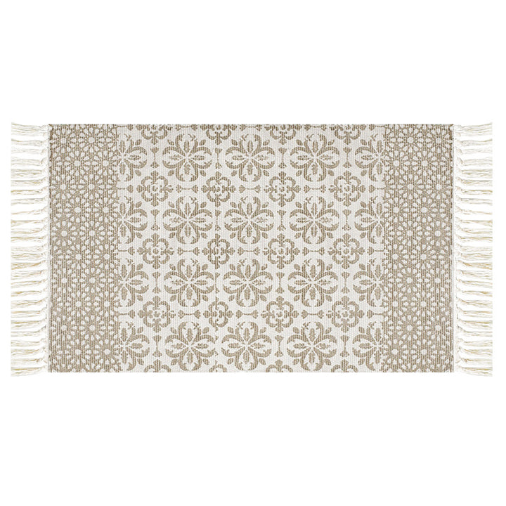 Flachgewebter Baumwollläufer mit mediterranem Kachel‑Jacquard und dekorativen Fransen Karnz