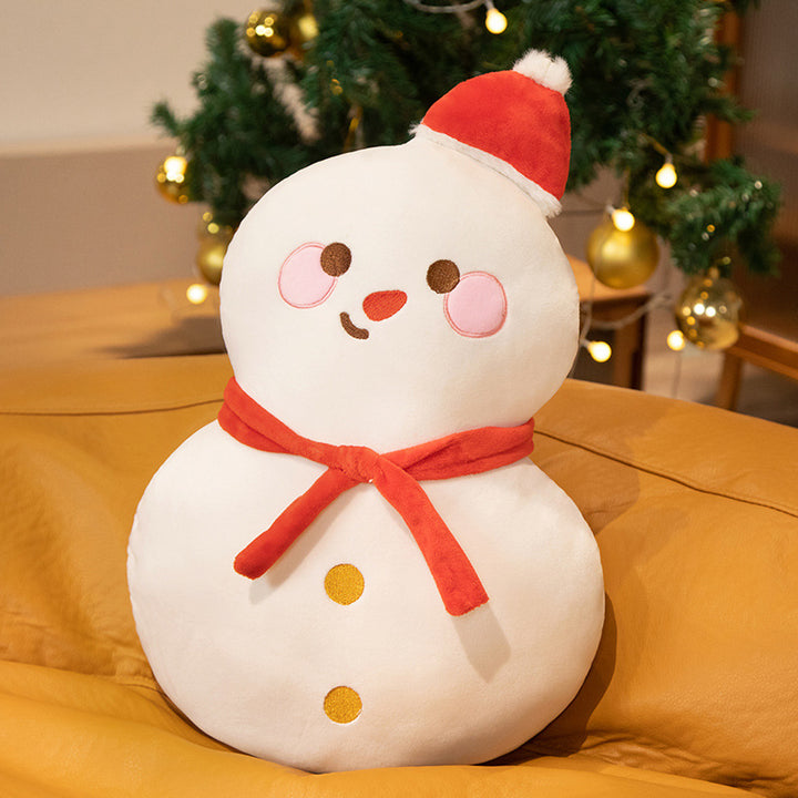Plüsch Schneemann Dekoratives Kuschelkissen mit gesticktem Gesicht, Schal & Pompon-Hut Karnz