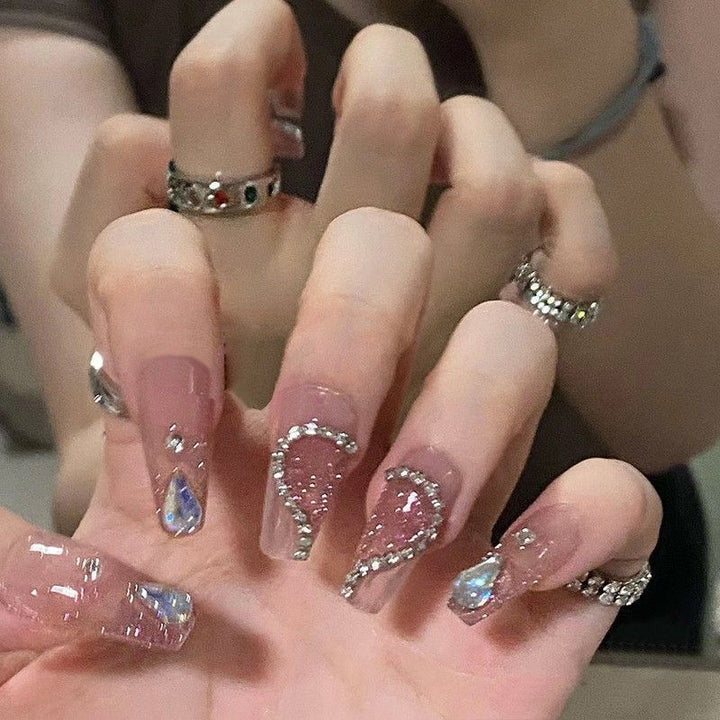 Elegante Strass-Akzent Press-On-Nägel Set Karnz