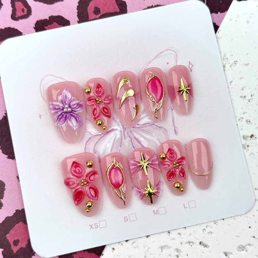Künstlerisches, floral verziertes Press-On-Nagelset 1790745419