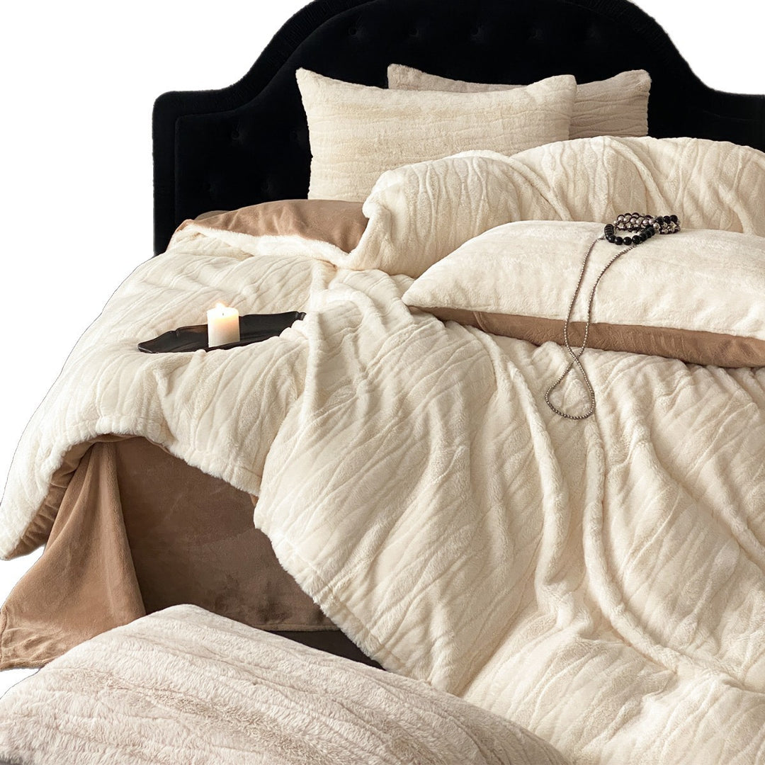 Prägnantem floralen Jacquard-Bettbezug-Set mit Rüschen-Kissenbezügen