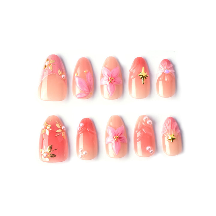 Blumenverzierte Press-On Nagelkunst Set 1790738249