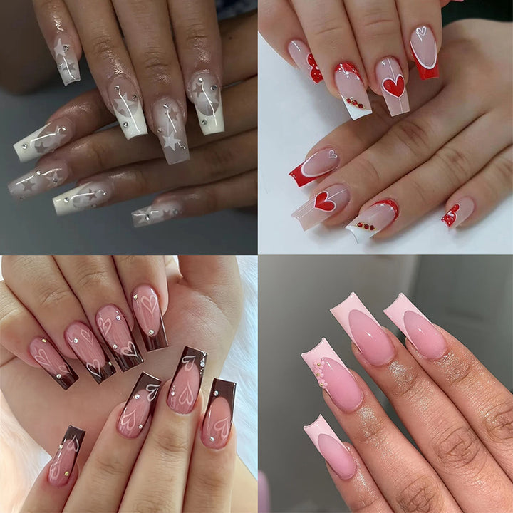 Dekorative florale Press-On Nagelset Karnz