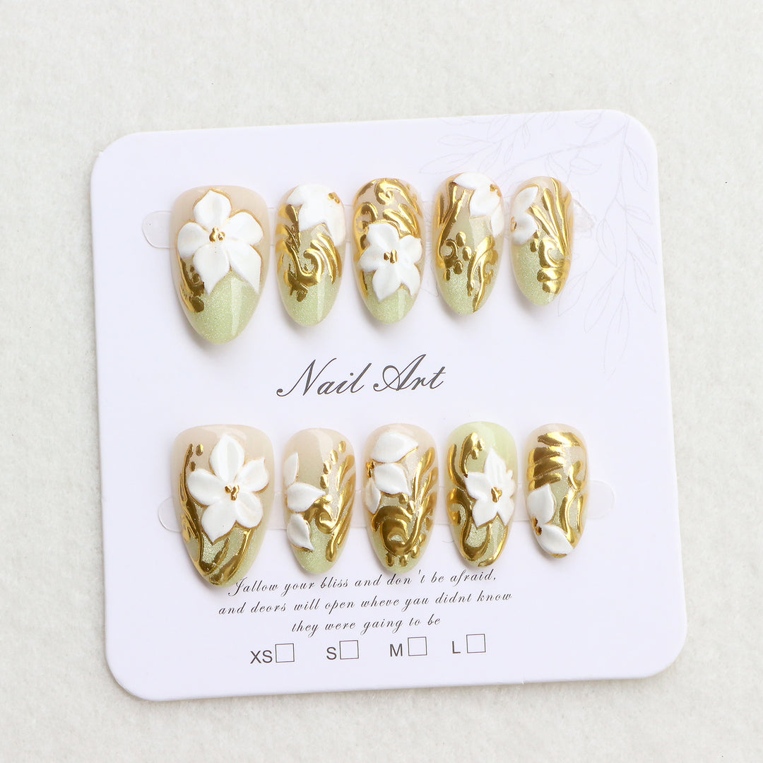 Dekorativer floral press-on Nagelset Karnz 1788497824