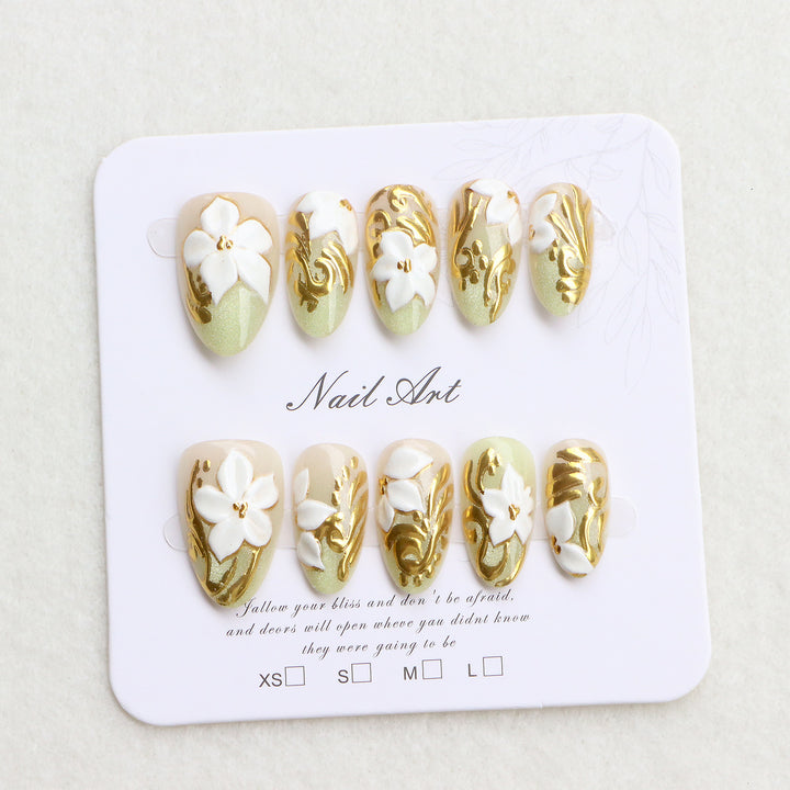 Dekorativer floral press-on Nagelset Karnz 1788497824