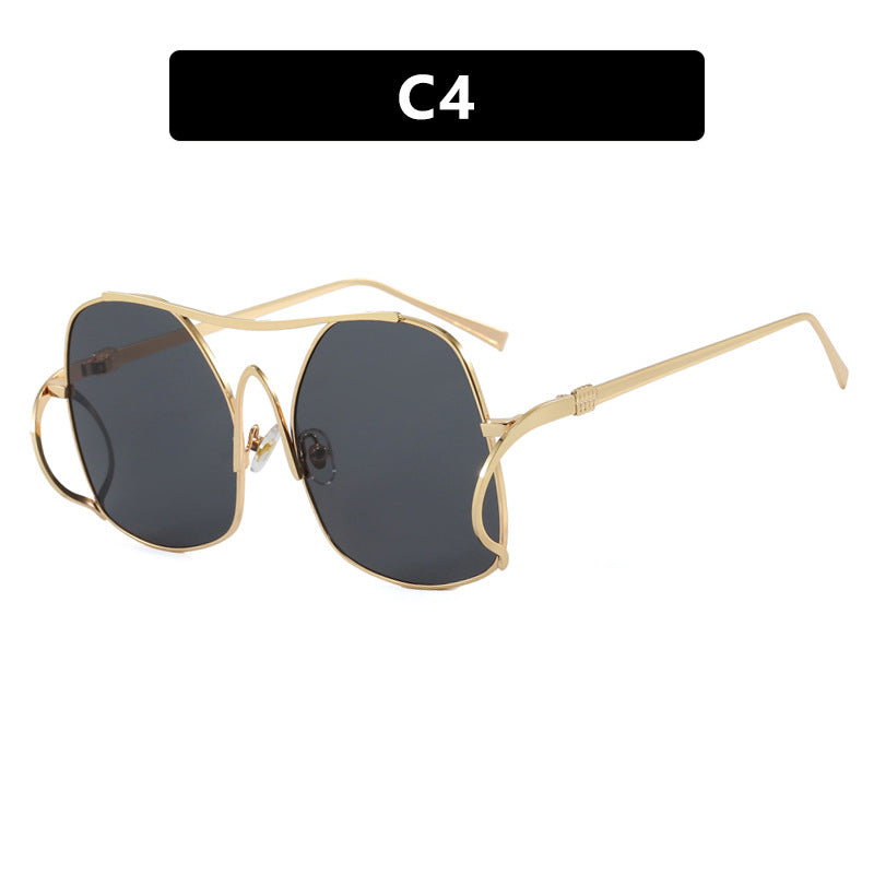 Damen geometrische Sonnenbrille mit schmalem Metallrahmen und braunen Gläsern Karnz