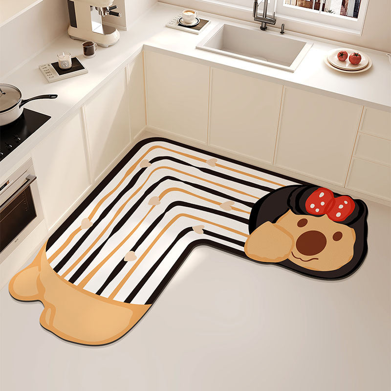 L-Shaped Anti-Fatigue Kitchen Mat with Non-Slip Backing and Panda Illustration