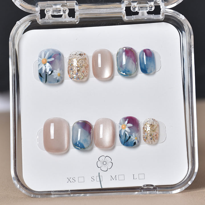 Dekorativer Floral Press-On Nagelset Karnz