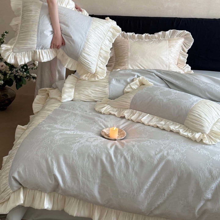 Luxuriöser Rüschensatin-Jacquard-Bettbezugset