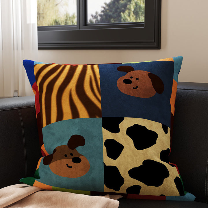 Plush Square Throw Pillow Cover with Happy Kitten Print and Hidden Zipper