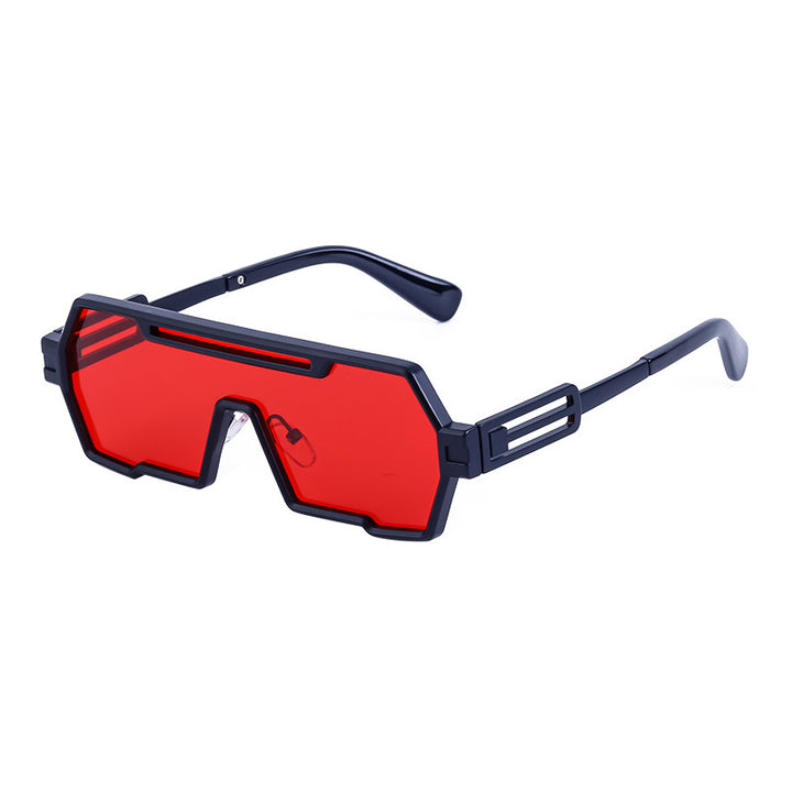 Damen modische Sonnenbrille im futuristischen Design mit breitem Rahmen Karnz