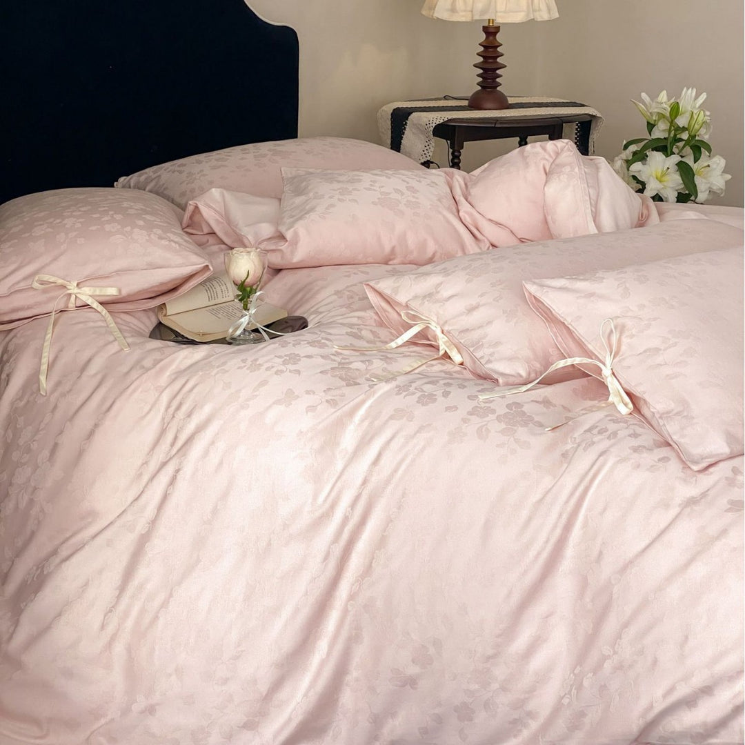 Blumenkrepp Satin-Feel Bettbezugset mit Krawattenverschluss Kissenbezügen