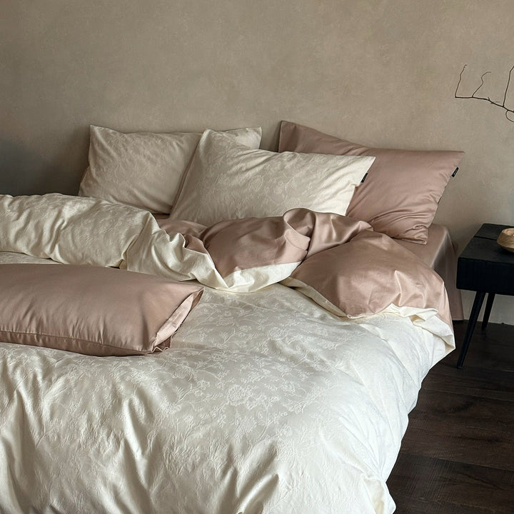 Luxus Jacquard Baumwolle Bettbezugset mit Satin Kissenbezügen