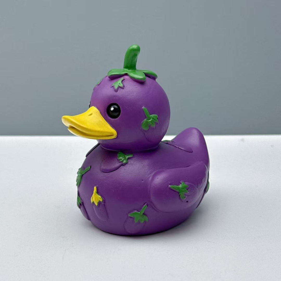 Lustige Gummi-Ente mit Gemüse-Motiv Karnz