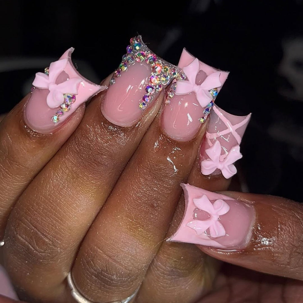 Glamorous Rhinestone Bow Press-On Nails