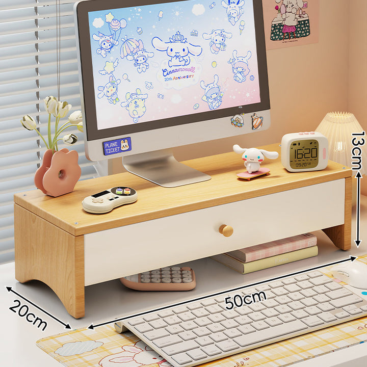 Dual-Höhen Holz Monitorständer und Desktop-Organizer mit zwei Schubladen