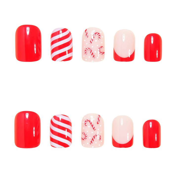 Festliches Zuckerstangen Press-On Nagelkunst Set Karnz