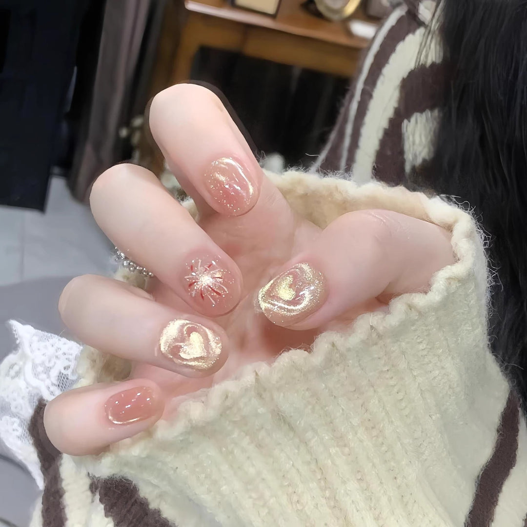Künstlerisches Press-On-Nagelset mit Herz- und Sternmotiven