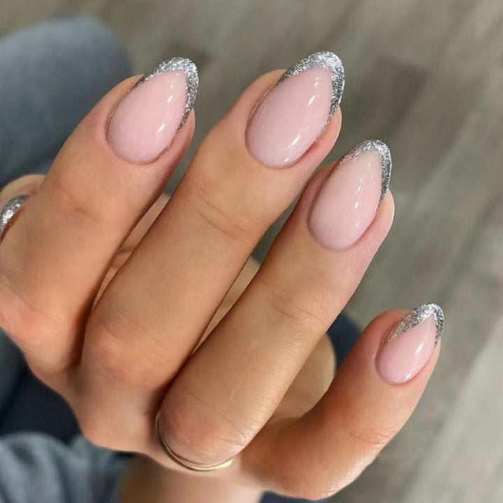 Elegante französische Spitzen-Glitzer-Nagelverlängerungen Karnz