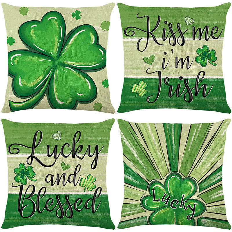 Dekorative Baumwoll-Leinen St. Patrick's Day Quadrat Kissenbezug mit Shamrock-Druck