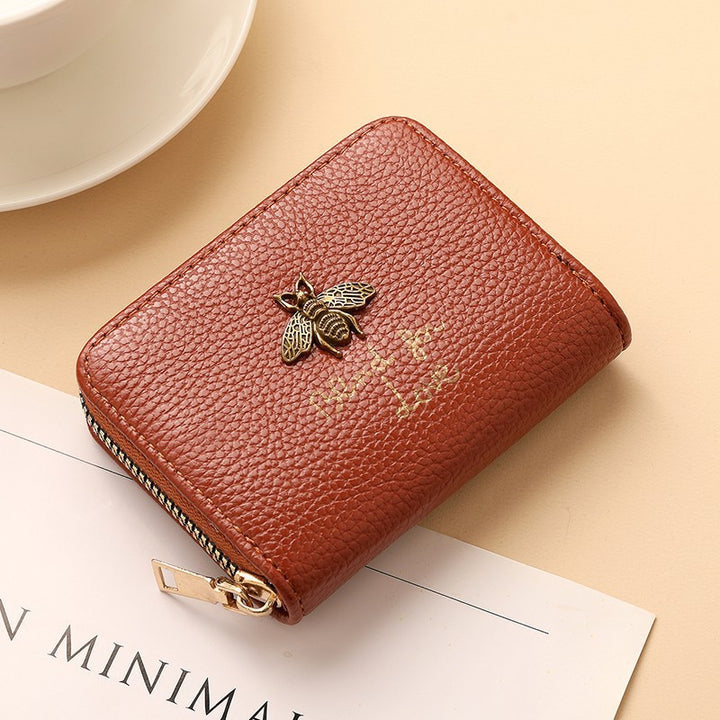 Designer Bee-Beschmückte Leder Reißverschluss-Wallet Karnz
