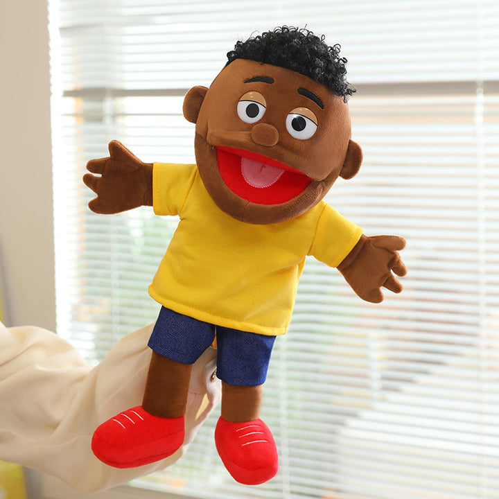 Handpuppe Plüsch Junge Charakter mit beweglichem Mund und weichem Stoffkörper Karnz