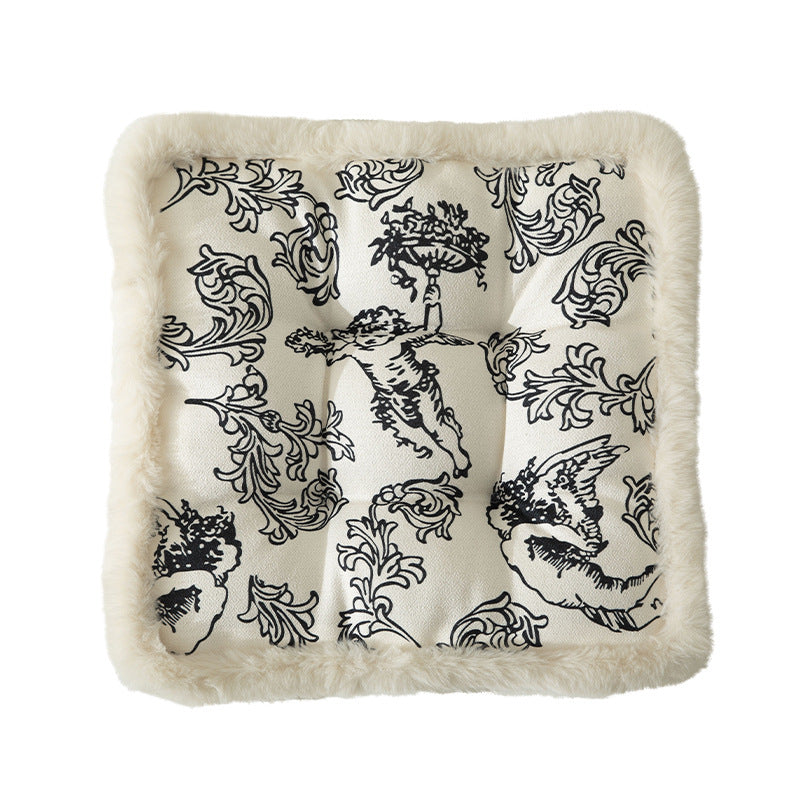 Quadratisches Sitzkissen mit gesteppter Polsterung und Kunstfell‑Bordüre