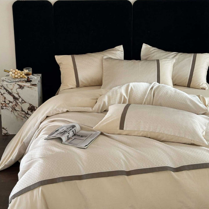 Hotel-Style Geb brushed Baumwolle Bettbezug Set mit strukturiertem Stepppanel und kontrastierendem Rand