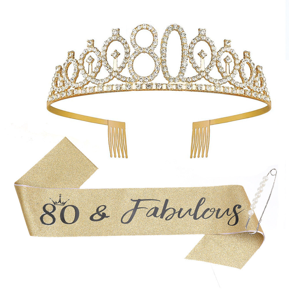 Damen Glitzernde Tiara mit personalisiertem 80. Geburtstagsschriftzug Karnz