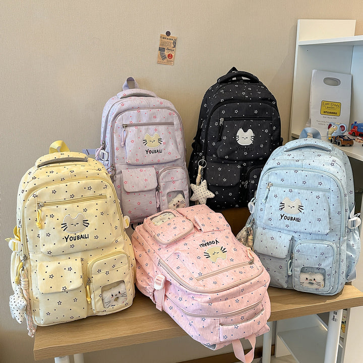 Verspielter Katzen-Print Schulrucksack Karnz