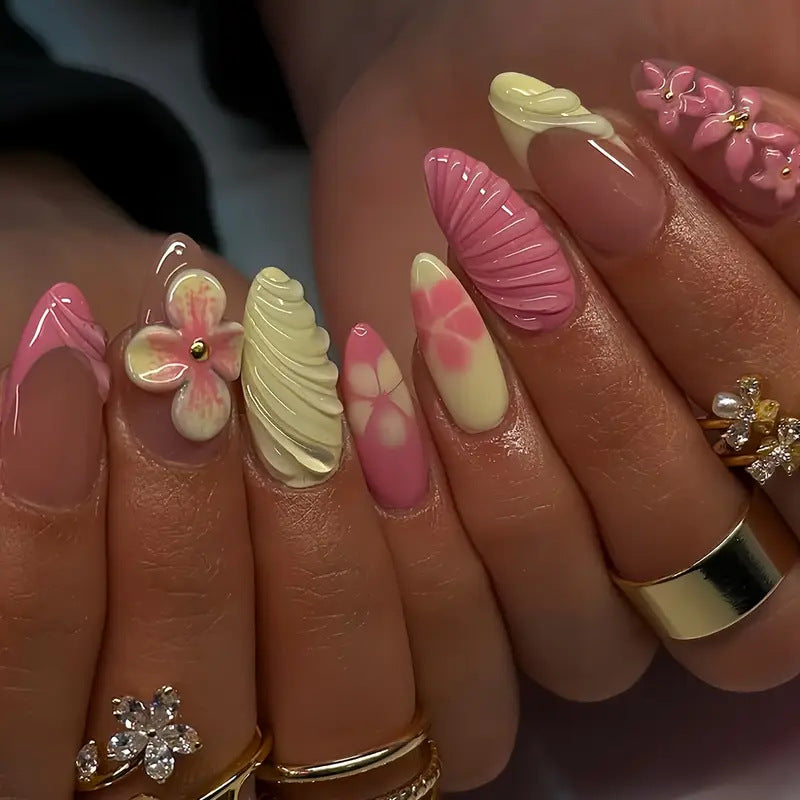 Künstlerische 3D Blumen Press-on Nagelkunst Karnz