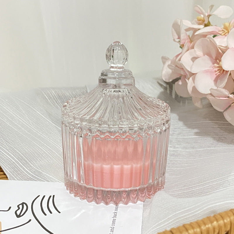 Rippenglas Vintage-Style Glasbehälter Duftsojakerze mit dekorativem Deckel