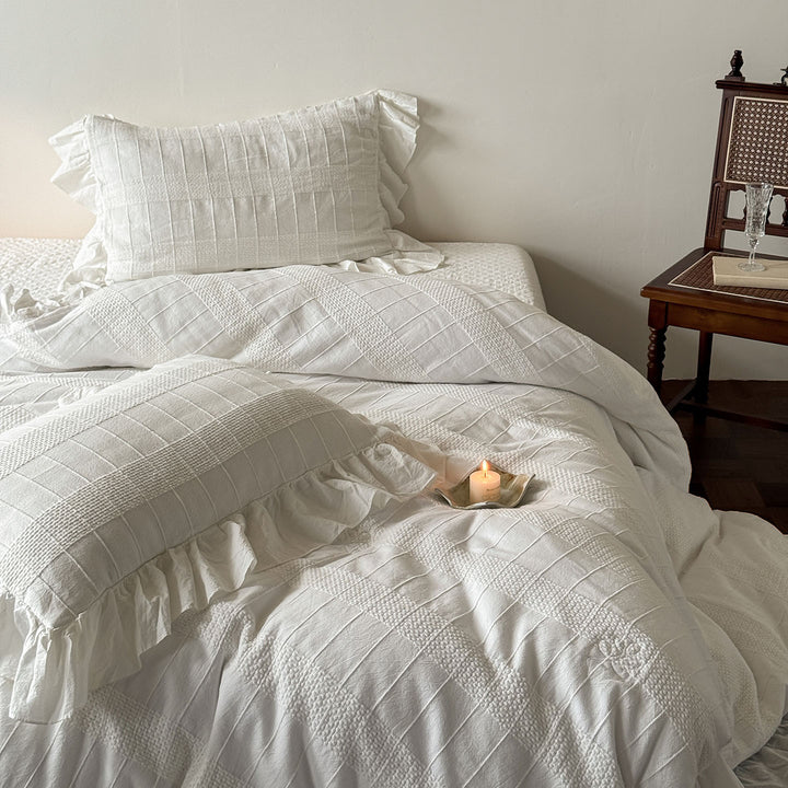 Rüsch Texturiert Baumwolle Duvet Cover Set mit Matelassé-Paneelen