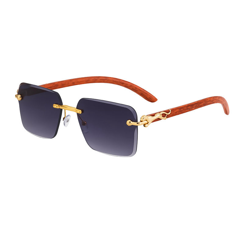 Damen Modische Quadratische Sonnenbrille mit eleganten Holzarmen Karnz